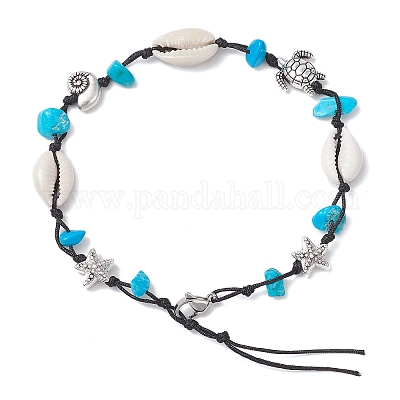 Браслеты на ногу с бирюзой AJEW-AN00687-01-1