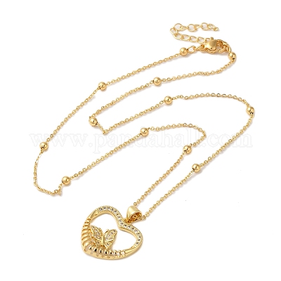 Ожерелья с подвеской в виде сердца из латуни с микропаве и кубическим цирконием для женщин NJEW-S429-01G-03-1