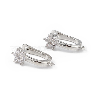 Серьги-кольца из латуни с цветком ZIRC-L097-054P-1