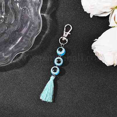 Подвеска с кисточками из полиэстера и круглыми бусинами от сглаза из смолы HJEW-JM04165-01-1