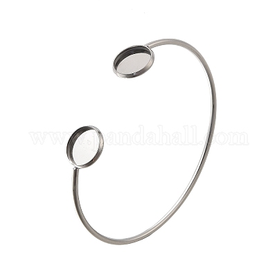 Заготовки для браслетов-манжет из нержавеющей стали 304 с плоскими круглыми подставками STAS-D381-01A-P-1