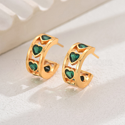 Элегантные серьги-гвоздики в форме сердца из латуни с кубическим цирконием GX1194-1-1