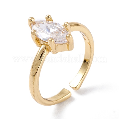 Латунные микро проложить манжеты кольца кубического циркония RJEW-M138-15G-1