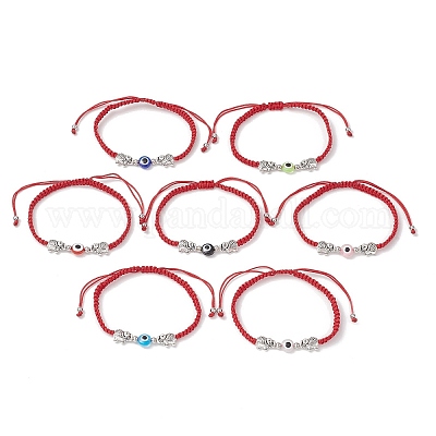 Плоские круглые браслеты из бисера от сглаза из смолы BJEW-JB12045-1