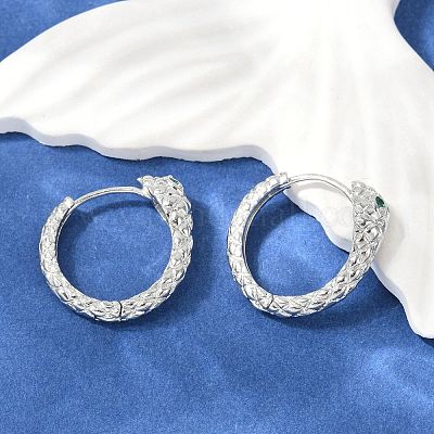 Серьги-кольца из латуни с зеленым кубическим цирконием EJEW-Q016-12P-1