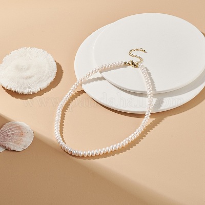 Ожерелье из бисера из натурального жемчуга с латунной застежкой для женщин NJEW-JN04059-1