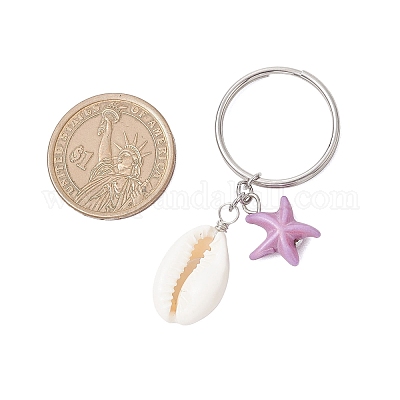Брелки из синтетической бирюзы и натуральных ракушек каури KEYC-JKC01344-1