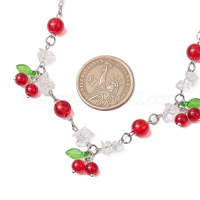 Ожерелья-нагрудники с фруктами из стекла с трещинками и натурального кварца для женщин NJEW-JN05203-02-1