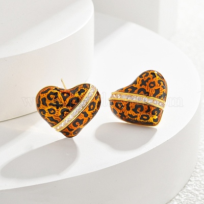 Латунные серьги-гвоздики с микропаве из кубических цирконий с леопардовым принтом EJEW-U055-13A-G-1