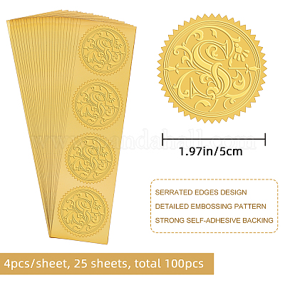 Craspire 2 pouce joints d enveloppe autocollants lettre s 100 pieces joints en aluminium en relief adhesifs joints en feuille d or autocollants etiquette pour les invitations de mariage enveloppes emb...