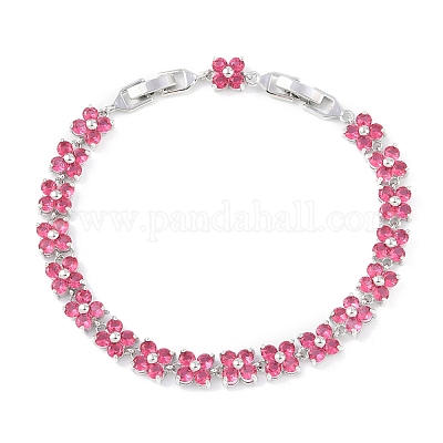 Благородные идеи подарков для женщин браслеты-цепочки из латуни платинового цвета с микропаве из кубического циркония и цветка cz BJEW-L472-07-1-1