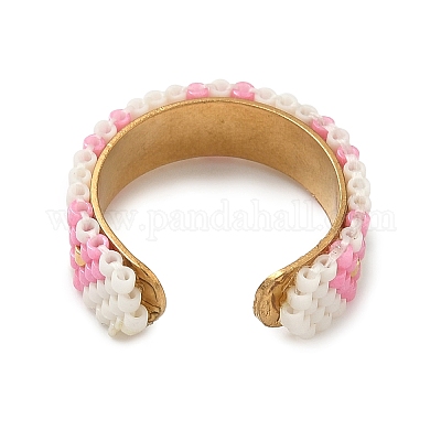 Стеклянные бусины с манжетными кольцами из нержавеющей стали 304 RJEW-MZ00031-1