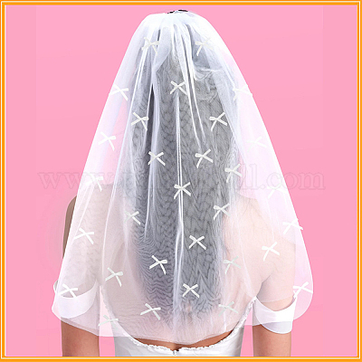 Свадебная фата из полиэстера с бантом AJEW-WH20067-072B-1