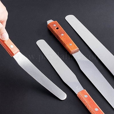 4 pcs 6 Inch Wood Handle Flexible Ink Spatula Stainless Steel Ink Spatula for Screen Printing 