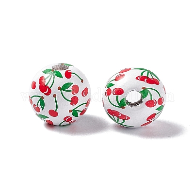 Европейские бусины из дерева с фруктовым принтом WOOD-G013-01C-1