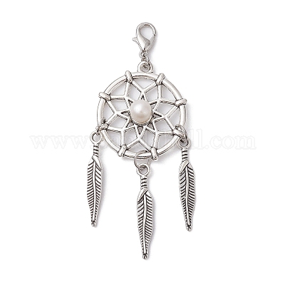 Тканая сетка/паутина с подвеской из сплава в тибетском стиле с перьями X1-HJEW-JM01387-02-1