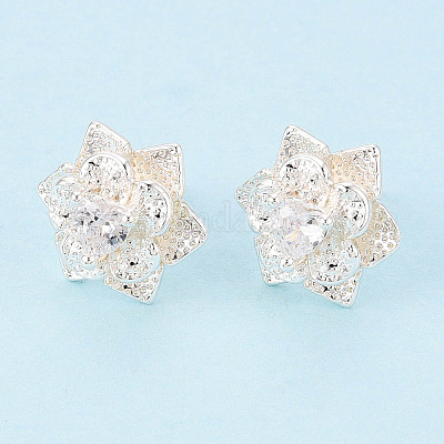 Серьги-гвоздики с прозрачным паве из латуни с кубическим цирконием KK-T077-20S-1