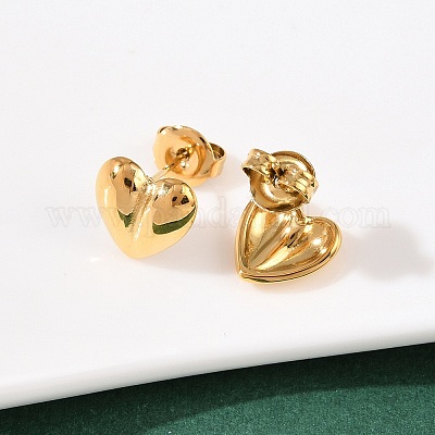 Серьги-гвоздики в форме сердца из нержавеющей стали 304 EJEW-I320-24G-03-1