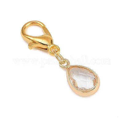 Стекло с латунными гранеными подвесными украшениями в виде слезы HJEW-JM04030-1