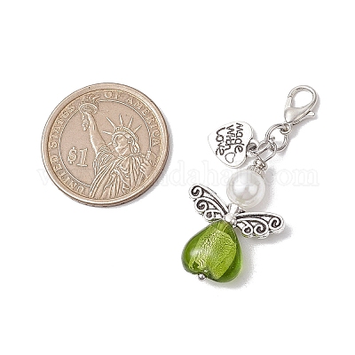 Подвеска в виде ангела из серебряной фольги и пластика ABS с имитацией жемчуга HJEW-JM02764-1