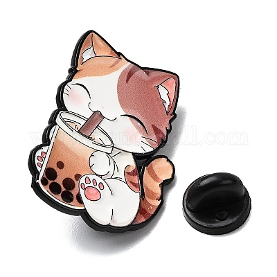 Кот пьет чай с шариками на эмали JEWB-I055-05EB-05-1