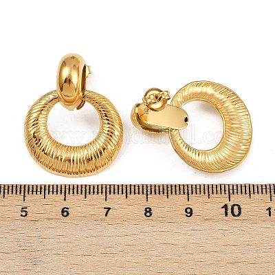 Плоские круглые серьги-гвоздики из нержавеющей стали 304 EJEW-K268-31G-1