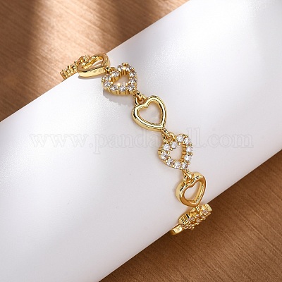 Латунные браслеты с микропаве из прозрачных кубических цирконий для женщин BJEW-D342-03G-1