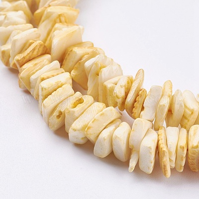 Natural Sea Shell Beads Strands, Dyed, Square Heishi Beads, White,  1~3.5x4.5~10x4.5~10mm, Hole: 0.5mm, 16.1 inch~16.9 inch