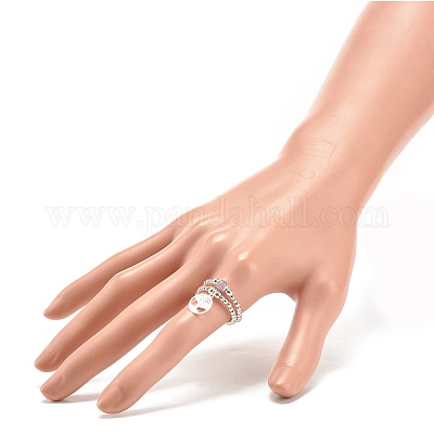 2 шт. 2 стильных кольца с бусинами из натурального лавандового аметиста и синтетического гематита с латунными подвесками в виде дерева жизни RJEW-JR00474-04-1