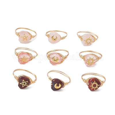 Кольца из латуни и вишневого кварца RJEW-JR00872-1