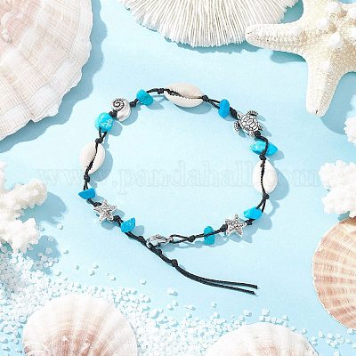 Браслеты на ногу с бирюзой AJEW-AN00687-01-1