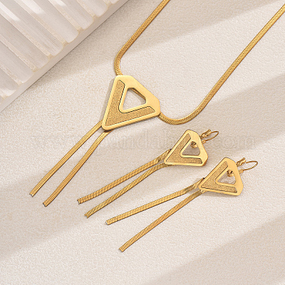 Комплекты из серег и ожерелий с треугольными кисточками из нержавеющей стали 201 в винтажном стиле для вечеринки для женщин SQ0864-1