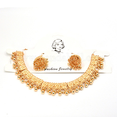 Комплекты из круглых бусин с кисточками и серег-гвоздиков из богемского сплава FS-WG69CDB-01-1