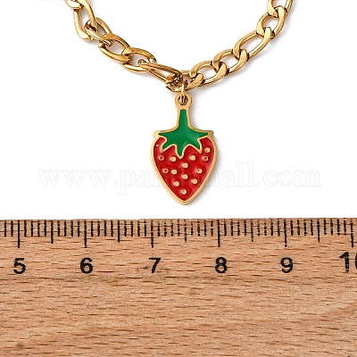 Женские ожерелья с кулоном в виде клубники из нержавеющей стали 304 с красной эмалью NJEW-F346-05G-1