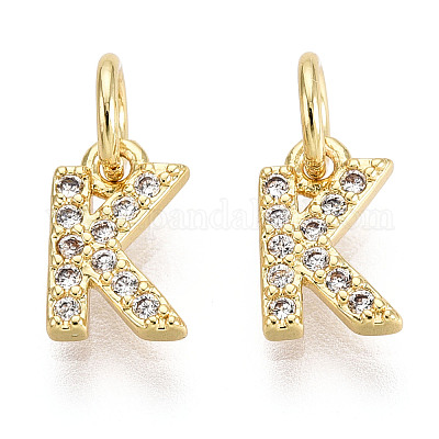 Подвески из латуни с буквами микро паве и прозрачным кубическим цирконием KK-K354-06G-K-1