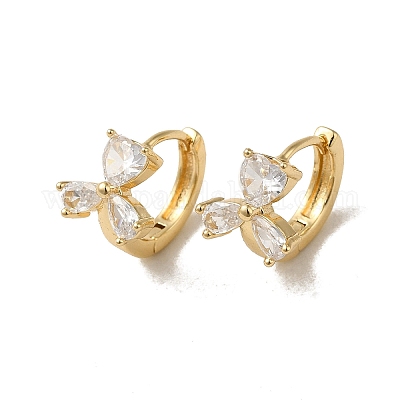 Серьга-кольцо KC из позолоченной латуни с микропаве и фианитами EJEW-L271-11KCG-07-1