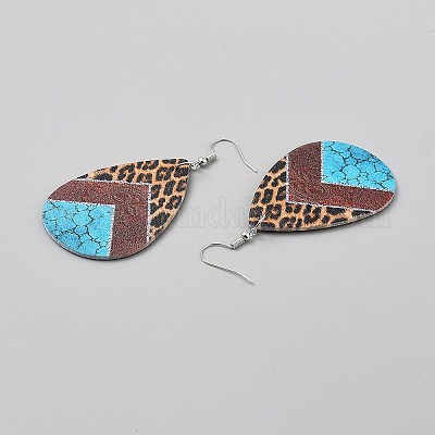 Серьги-капли из искусственной кожи EJEW-WH0817-001A-1