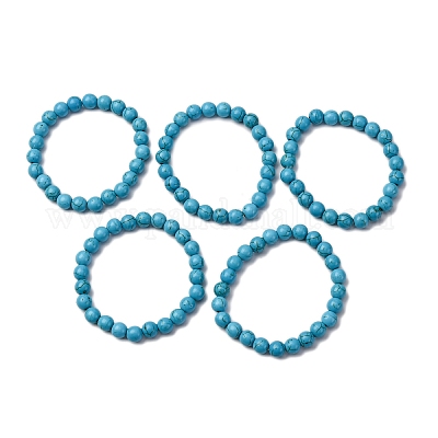 Синтетические бирюзовые круглые эластичные браслеты из бисера BJEW-F203-02-1