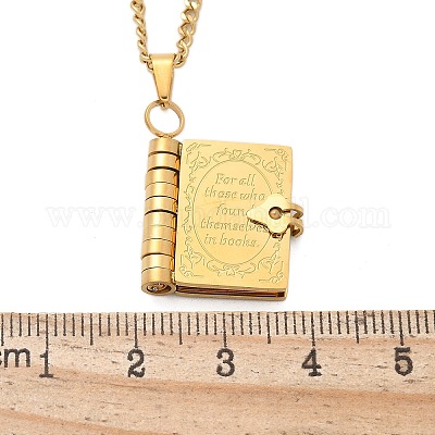 Ожерелья с подвеской в виде книги из нержавеющей стали 304 для женщин NJEW-U037-01A-G-1