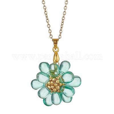 Ожерелья с подвесками из стеклянных бусинок ручной работы в виде цветка NJEW-MZ00096-03-1