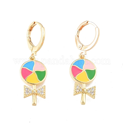 Прозрачные серьги-карамель с фианитами и разноцветной эмалью EJEW-N012-81-1