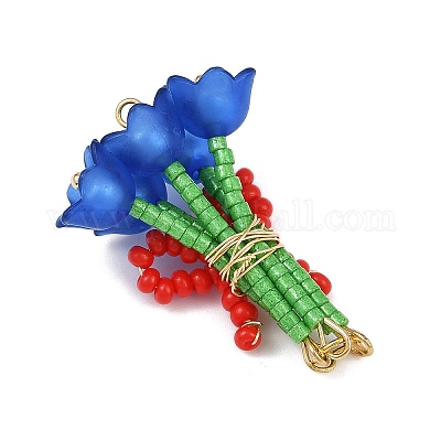 Цветок из стеклянных бусин ручной работы с подвесками-бантиками PALLOY-MZ00753-02-1