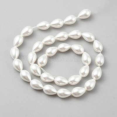 Нити стеклянных перламутровых бусин в форме капли GLAA-WH0057-02C-1