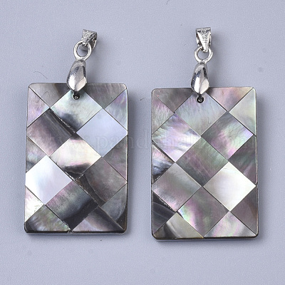 Односторонняя натуральная черная раковина для губ и белые подвески SSHEL-N034-32B-1