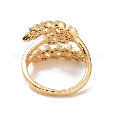 Открытая манжета в виде листа кубического циркония RJEW-P032-05B-G04-1