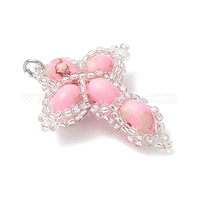 Окрашенная синтетическая императорская яшма с подвесками из стеклянных бусин PALLOY-MZ01119-1