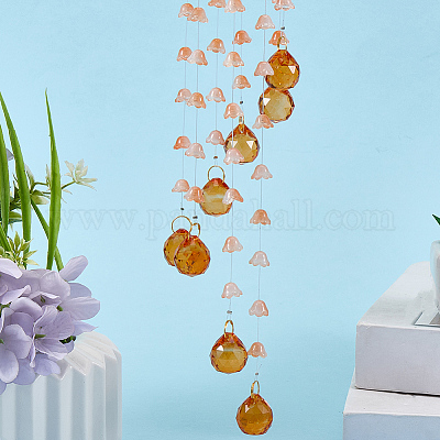 Цветочные круглые стеклянные бусины с кисточками HJEW-WH20020-007A-1