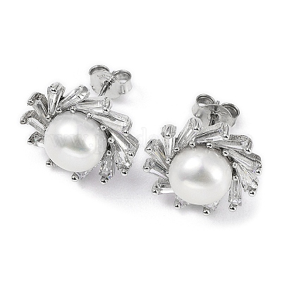 Женские серьги-гвоздики в форме солнца из стерлингового серебра с родиевым покрытием и микропаве из кубических цирконий EJEW-F318-03P-1