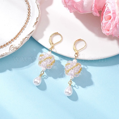 Стеклянные серьги-капли с застежкой-рычагом EJEW-MZ00531-03-1