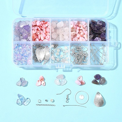 Набор висячих сережек из натуральных драгоценных камней своими руками DIY-FS0006-91-1